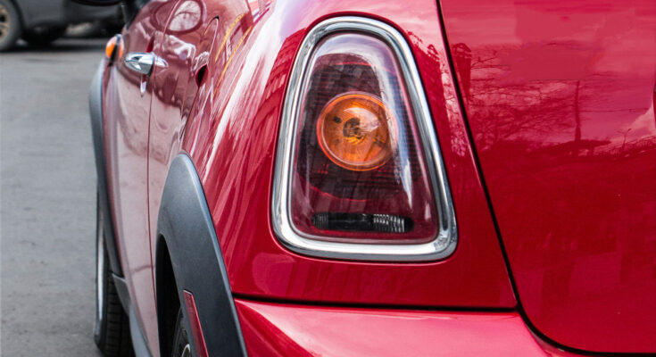 Back Side Red Mini Cooper One Back Headlight Red Mini Cooper Parked Street