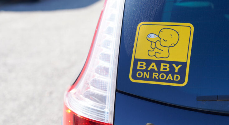 Baby Board Warning Sign Text Rear Windows Car Street