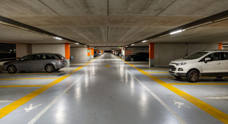 Modern Cars Parked Inside Closed Underground Parking Lot