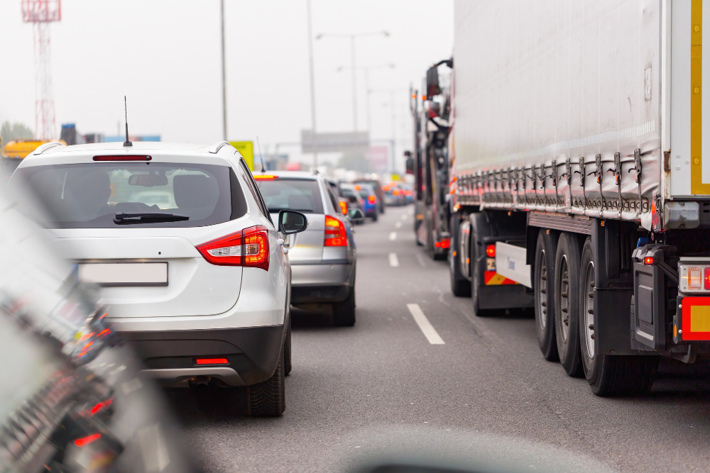 Bright Automobiles Stopped Traffic Jam Highway