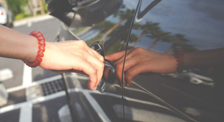 Close Up Woman Opens Car S Door